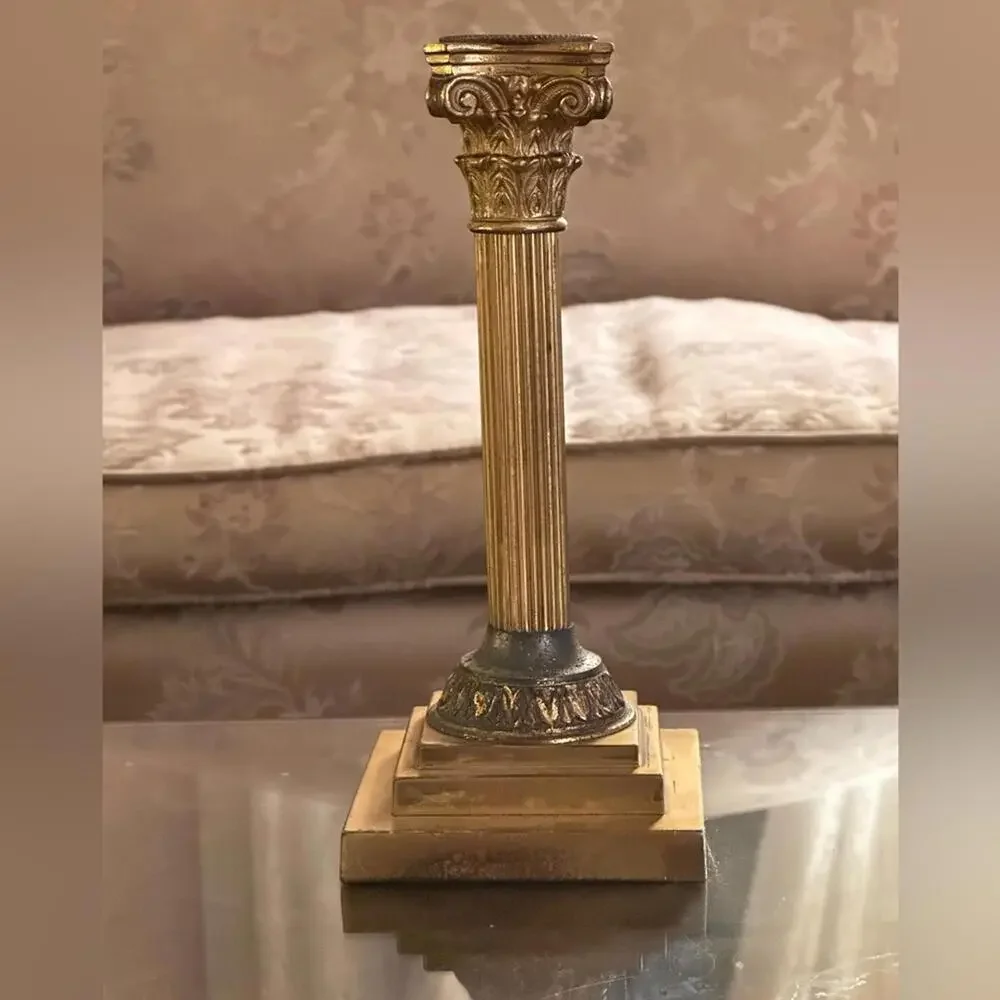 Vintage Brass Corinthian Column Candle Holder